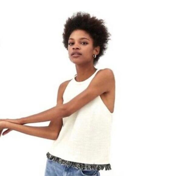 2/$30 ZARA Trafaluc Fringed Tweed Halter Top White Small #A0640 - Picture 3 of 8